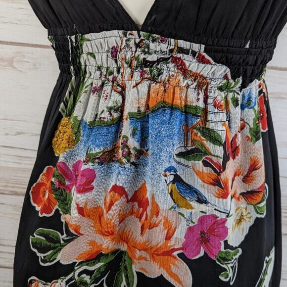 Forever 21 Japanese Garden Print Flower V Neck Mini Dress Sz Small - Picture 6 of 9